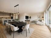 Kochen Essen Wohnen - virtuell möblierte Darstellung - EXKLUSIV UND BARRIEREFREI Bezugsfertige, moderne 3,5 und 4,5 Zimmer-Wohnung