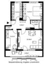 Grundriss mit Wohnzimmer (ca. 20,59 m²), Schlafzimmer (ca. 14,07 m²), Kinder-/Arbeitszimmer (ca. 10,07 m²), Bad (ca. 3,96 m²), Küche (ca. 7,47 m²), Flur (ca. 6,85 m²) und Loggia (ca. 4,85 m²) - 