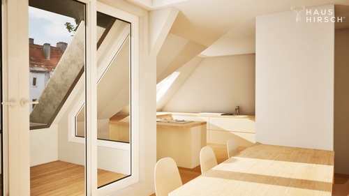 Blick über Essbereich in die Küche - 