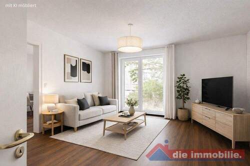 Wohnzimmer mit KI möbliert - 