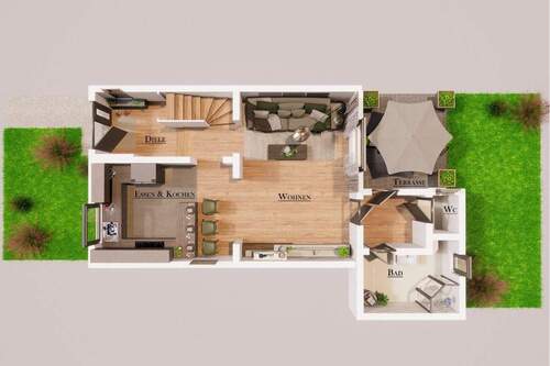 Aufsicht EG Wallstr. 19 c - Visulisierung - Reihenmittelhaus mit 86,70 m&sup2; in Herten zum Kaufen