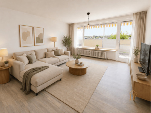 Wohnzimmer visualisiert - Dachterrasse, Licht und Raum für Ihr neues Zuhause