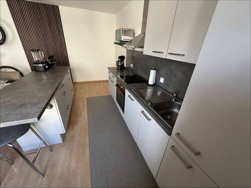 Hübscher Küchenbereich mit praktischer Insel - 2 Zimmer Etagenwohnung zur Miete in Schwetzingen