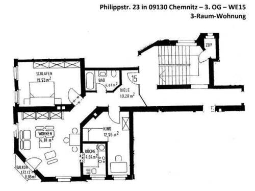 GR - Etagenwohnung mit 78,70 m&sup2; in Chemnitz zum Kaufen
