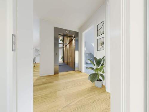 Whg13_Von der Schlafzimmertür Richtung Aufzug .jp - Neubau Ferienwohnung im Ostseebad Trassenheide