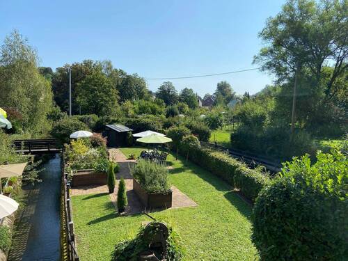 Aussicht vom Balkon in den Garten - 2 ZKB-Seniorenwohnung mit Balkon, sofort bezugsfrei