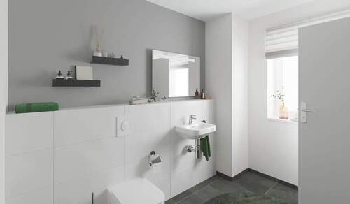 Modern gefliestes Gäste-WC im Erdgeschoss - Reihenmittelhaus mit 156,80 m&sup2; in Langen zum Kaufen