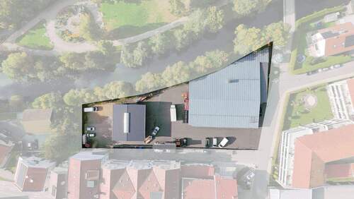 5179-Luftaufnahme schraffiert - Halle in Regen