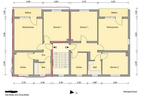 linke Wohnung rot umrandet - 