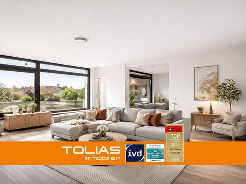 Titelbild - Sorgenfreie Sonnenstunden: grenzenloses Raumgefühl auf 4 Zimmern mit Südbalkon & Garage