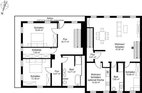 Obergeschoss mit 169,06qm Wohnfläche / Südost-Balkon mit 14,27qm zu 1/2 in WFL eingerechnet - 