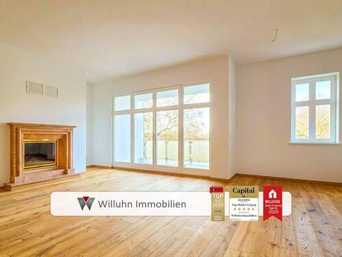 Toller Wohnraum mit Kamin - Schöne Denkmalwohnung mit Balkon in Westausrichtung 