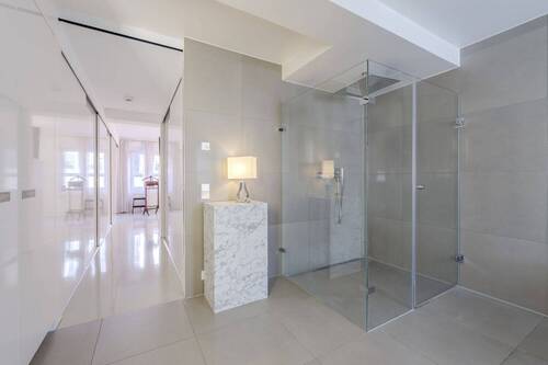 Großzügige Walk-in-Dusche mit Glasabtrennung - 