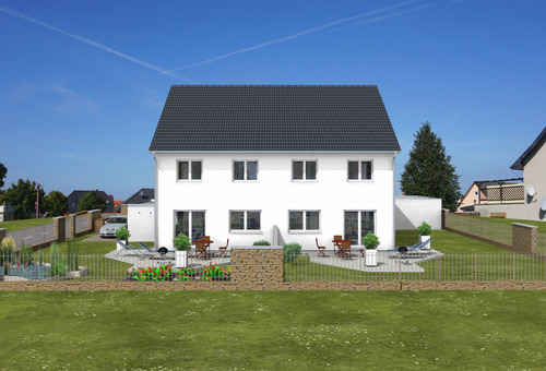 DH Janic Garten Front.png - Doppelhaushälfte mit 144,00 m&sup2; in Neumarkt in der Oberpfalz zum Kaufen