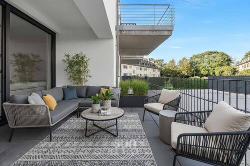 Terrasse - Einrichtungsbeispiel - NEUBAUWOHNUNG MIT TOP-ENERGIEWERT - 2 Zimmer, A+ Standard, in den Niddagärten