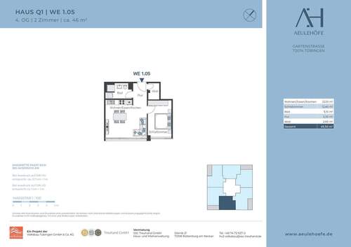 Grundriss - Tolle 2-Zi.-Neubau-Whg. in Lustnau