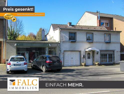Strassenansicht - Einfamilienhaus, Ladenlokal und viel Grundstück - mitten in Bergheim