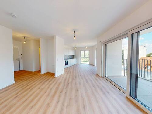 Ansicht I: Wohn- und Esszimmer mit offenem Küchenbereich - 3 Zimmer Etagenwohnung zur Miete in Magdeburg