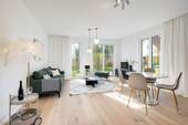 GS23 - Wohn-Essbereich - Elegante, barrierefreie 3-Zimmer-Wohnung mit direktem Zugang zum Hobbyraum und großzügigen Garten