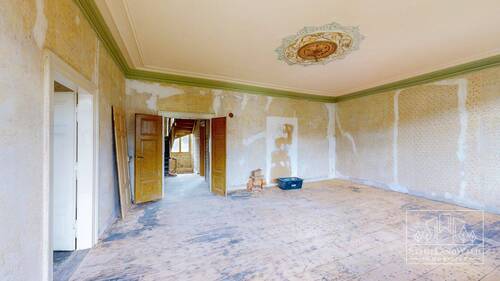 OG - Wohnzimmer mit Stuck und Übergang auf Balkon - 