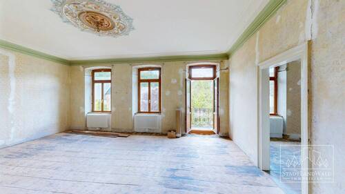 OG - Wohnzimmer mit Stuck und Balkon - Einfamilienhaus mit 275,00 m&sup2; in Niederhosenbach zum Kaufen