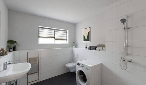 Tageslichtbad mit Badewanne und bodengleicher Dusc - Doppelhaushälfte mit 136,00 m² in Bergkamen zum Kaufen