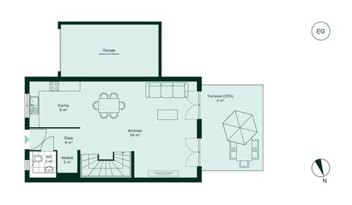 Geräumiges Erdgeschoss mit offenem Wohn- und Küche - 