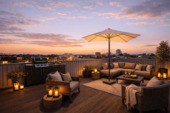 Dachterasse KI Abendstimmung - OVER THE TOP AM KURFÜRSTENDAMM mit 50 m² Rooftop-Terrasse