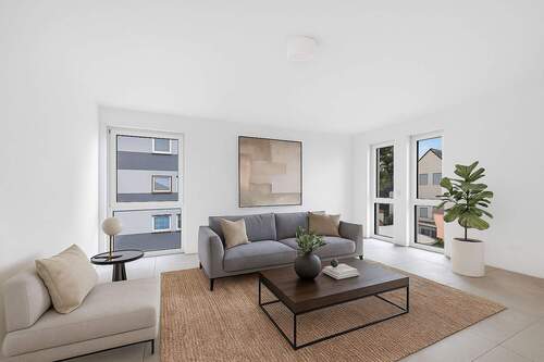 LICHT: WOHNZIMMER (Beispieleinrichtung) - ERSTBEZUG: Exklusive 4-Zimmer-Boutiquewohnung mit Balkon - BEZUGSBEREIT