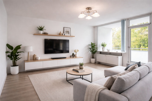 Wohnzimmer - virtually staged - Etagenwohnung mit 77,00 m&sup2; in Essen zum Kaufen