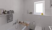 Modern gefliestes Familienbad mit Badewanne - 