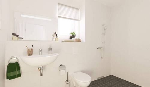 Modernes Tageslichtbad mit bodengleicher Dusche - 2 Zimmer Etagenwohnung in Hattingen