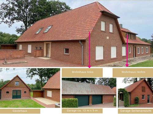 Haus links mit Gästehaus und Garage - 1 Zimmer Bauernhaus, Landhaus in Lindern (Oldenburg)