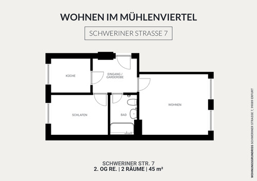 Erstbezug! Helle, ruhige 2-Zi.-Wohnung im 2. OG - 2 Zimmer Etagenwohnung in Erfurt