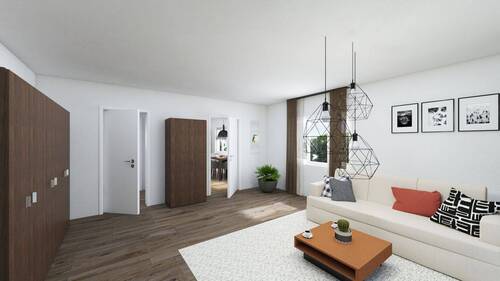 Blick ins Wohnzimmer - Charmante und gut geschnittene 2-Zimmer-Wohnung mit Balkon und eigener Garage