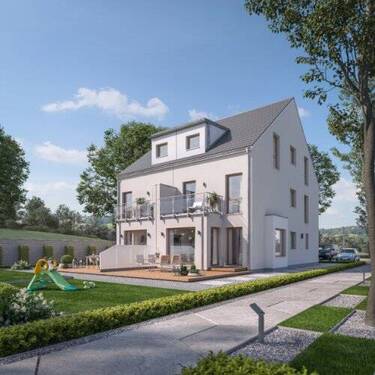 Beispielbebauung Solution 117 XL - LivingHaus Wohnträume - Dein individuell geplantes Fertighaus in Nussbaum