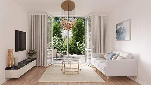 Wohnbereich mit Bodentiefen Fenster - 5 Zimmer Reihenendhaus zum Kaufen in München