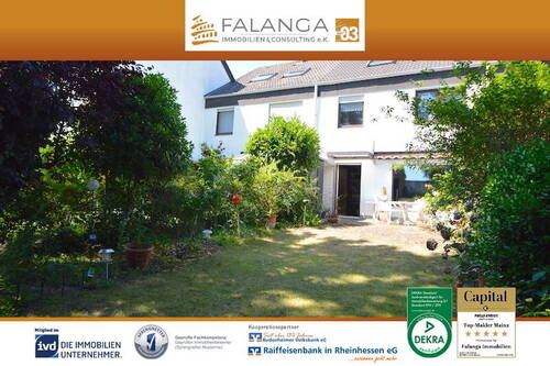Titel Hauansicht Gartenseite - Falanga Immobilien - Großzügiges Reihenmittelhaus in ruhiger Lage mit schönem Garten in Mainz-Finthen
