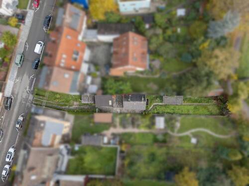 Vogelperspektive Grundstück - Grundstück mit kleinem Bestandsgebäude und vielfältigem Potenzial in Karlsruhe-Hagsfeld