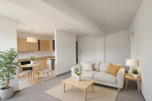 Wohnzimmer (Einrichtung KI generiert) - 2 Zimmer Etagenwohnung zum Kaufen in Stuttgart