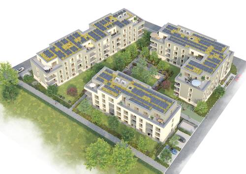 visualisierte Vogelperspektive - Terrassenwohnung mit 129,50 m² in Maintal zum Kaufen