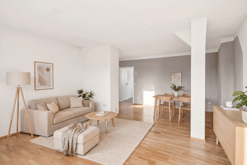 Wohnzimmer (Möbel visualisiert) - 2 Zimmer Etagenwohnung zum Kaufen in Berlin