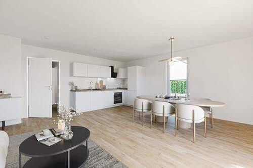 Wohnzimmer mit EBK - 3 Zimmer Etagenwohnung zur Miete in Erlangen