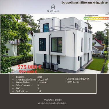 Bild 1 - Berlin-Köpenick: moderne Doppelhaushälfte 122 m², 3 SZ, A+, provisionsfrei