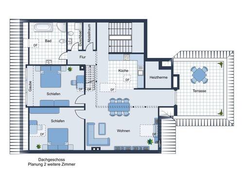 Dachgeschoss Planung mit 3-Zimmern - 2 Zimmer Etagenwohnung in Frankfurt am Main