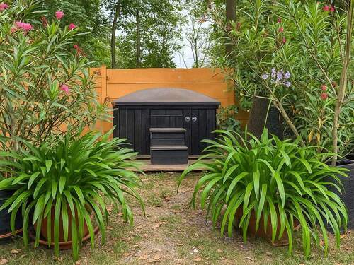 Gartenbereich mit Pflanzen und Sichtschutz - 