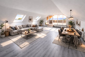Wohnzimmer möbliert - Lichtdurchflutete Wohnung mit großem Wohnzimmer und Dachterrasse