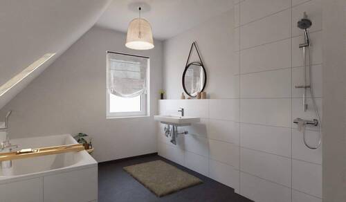 Tageslichtbad mit Badewanne und bodengleicher Dusc - 