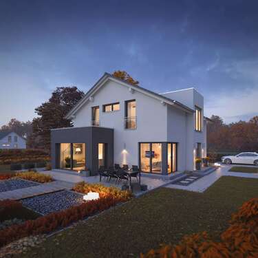 Ansicht Haus mit Garten - Einfamilienhaus mit Grundstück - sofort verfügbar!