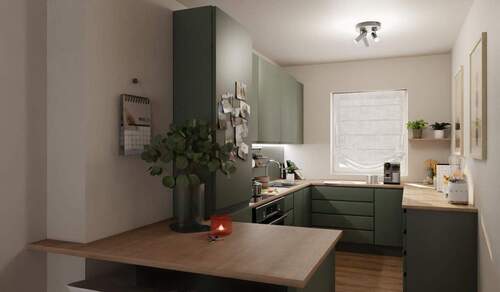 Die offene Wohnküche lädt zum gemeinsamen Kochen e - Doppelhaushälfte mit Südterrasse, Keller und Garage